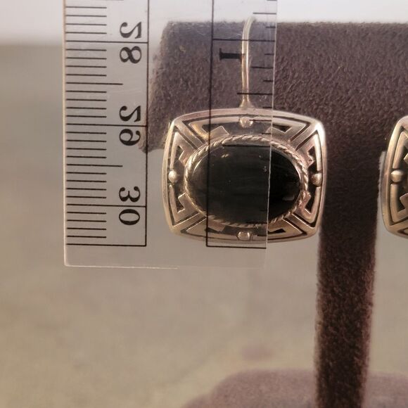 Vintage Sterling Southwestern Design Onyx Dangle Drop Earrings - Picture 6 of 9